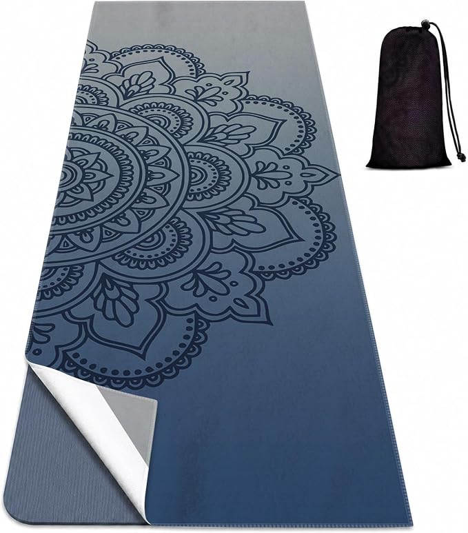 Yoga Mat Towel, Hot Yoga Non Slip with 4 Corner Pockets, 74 x 26 in | Soft Absorbent Microfiber With Four Corner Pockets, Fits Over Yoga Mats For Hot Yoga, Pilates, Gym, And Travel