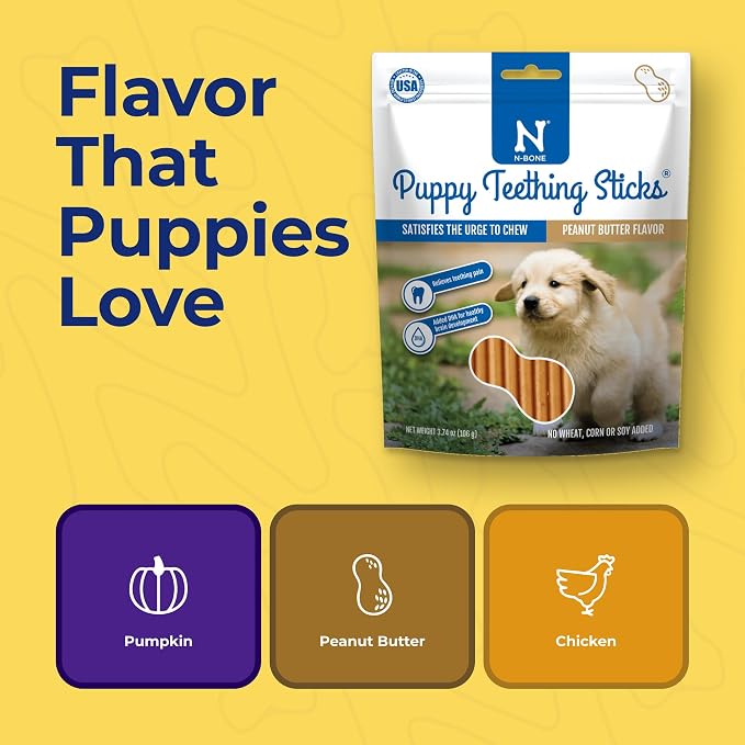 N-Bone Puppy Teething Sticks Variety Pack, Chicken & Pumpkin & Peanut Butter Flavor, 3.74 Ounce (Pack of 6)