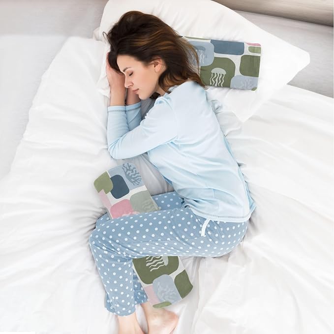 Multi Color Blocks Jellyfish Coral Ocean Geometric Neck Roll Pillow Bolster Round Health Memory Foam Long Cervical Cylinder Pillows with Removable Washable Cover for Body Bed Legs Back Yoga