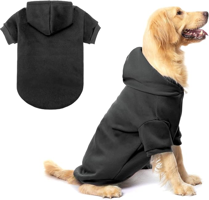 BINGPET Dog Hoodie for Large Dogs, Soft Pullover Pet Sweater | Warm Dog Sweatshirt Clothes, Winter Hooded Outfit for Girl Boy Dogs Puppy, French Pitbull Cold Weather Coats Wear, Black XXL
