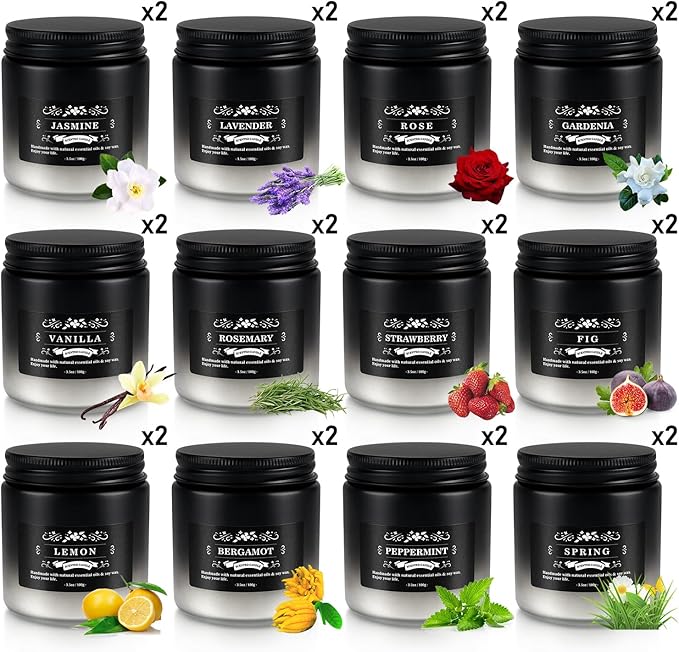 Scented Candle Set 24 Pack, Black&White, Candle for Home Scented, Odor Eliminating, Stress Relief, Long Lasting Soy Wax Gift Set