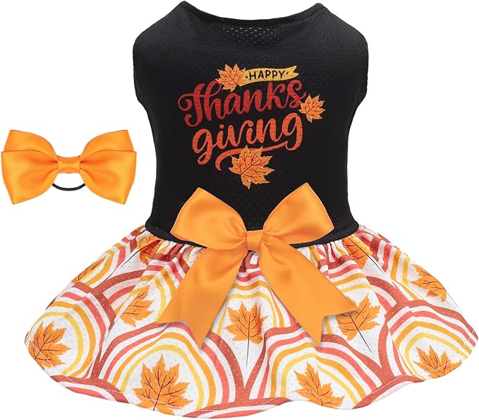 CuteBone Dog Mesh Dress Thanksgiving Puppy Sundress Pet Outfit Summer Fashion for Small Dogs Girl Cat Clothes