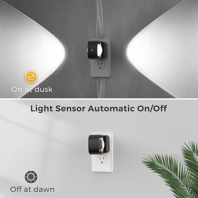 L LOHAS LED Night Light Projector, Night Lights Plug into Wall Light Sensor | Dusk to Dawn Sensor, Rotating Plug in Nightlight, Daylight Dimmable Nightlights for Bathroom, Hallway, Gaming Room,2 Pack