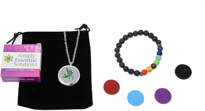 Aromatherapy Essential Oil Diffuser Stainless Steel 30MM Silver Magnetic Locket Pendant 2 Sizes Chain Necklace, Refill Pads & Diffuser Bracelet in a Velvet Bag (MagicFairyDust)