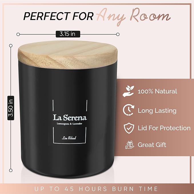 Premium Lemongrass & Lavender Scented Candles (La Serena), Natural Soy Candles Gifts for Women & Men, Hand Poured, Long Lasting Aromatherapy Essential Oil Candle, 8 Oz with 45 Hour Burn Time