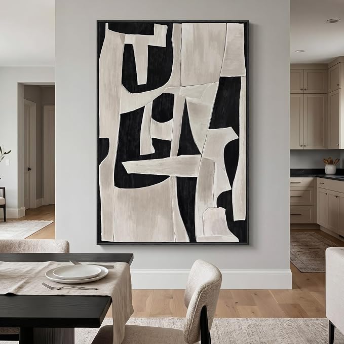 Extra Large Framed Black and White Abstract Wall Art for Living Room, Modern Canvas Prints Paintings Artwork for Walls, Minimalist Black Beige Pictures for Bedroom Dining Hallway Wall Decor 40x60 In