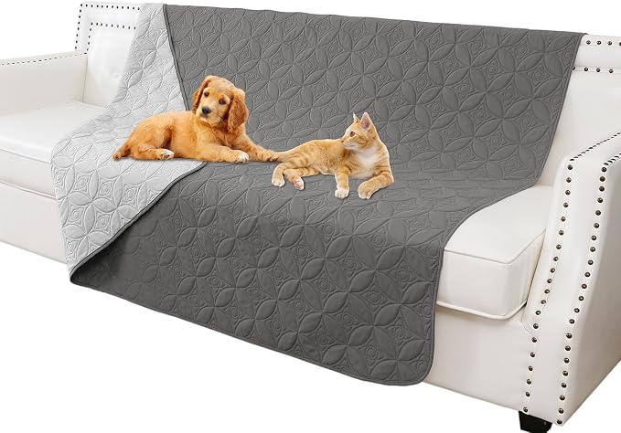 Waterproof Couch Cover for Dogs - Washable Pets Furniture Protector | TPU Leak-Proof Liner, Lightweight & Reversible, Fits Chair, Sofa, Bed, 68" x 82" , Lightgrey/Darkgrey