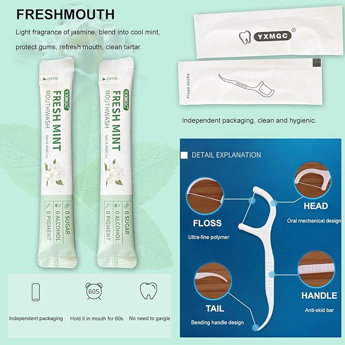 YXMGC Travel Size Mouthwash Packets – Portable, Fresh Breath Anytime, Eliminates Bad Breath, Sugar-Free, Alcohol-Free, 7 Pack × 0.4 Fl Oz