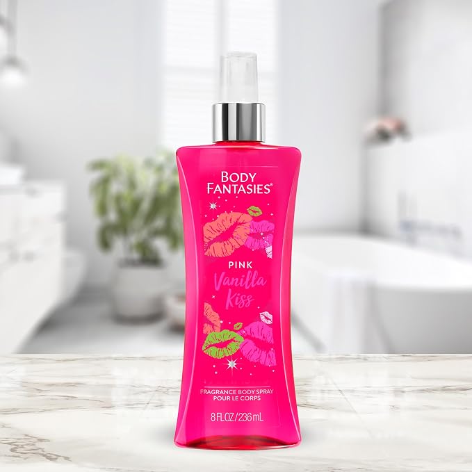 BODY FANTASIES SIGNATURE Fragrance Body Spray, Pink Vanilla Kiss Fantasy, 8 Fluid Ounce (BF44) (Pack of 2)