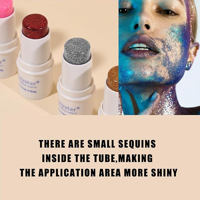 2 Colors Body Glitter Stick Chunky Glitter Gel for Face Body Hair Sparkling Holographic Mermaid Sequins Paint Multiuse Makeup Glitter Gel Gold and Silver（2PCS）