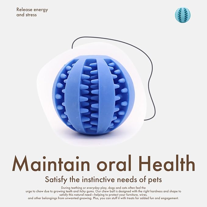 Mira's Pocket Engaging Treat-Dispensing Chew Ball for Dogs - Natural Rubber Puzzle Toy for Teething, Boredom & Dental Health (Blue & Yellow, Large) (Blue & Yellow, Small)