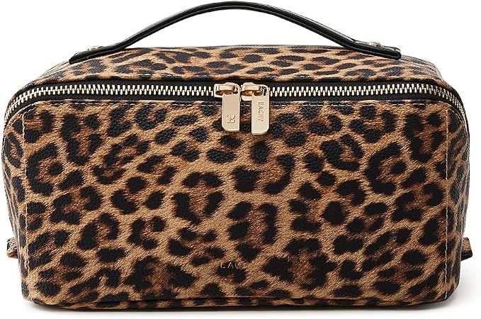 EACHY Travel Makeup Bag, Large Capacity Cosmetic Bag for Women, Waterproof PU Leather, Flat Open Portable Toiletry Bag for Skincare, Brushes & Travel Essentials