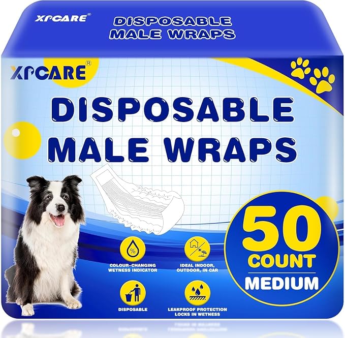 50 Count Disposable Dog Diapers Male with Wetness Indicator(Medium) | Dog Belly Band Belly Bands for Male Dogs Male Dog Wraps,Super Absorbent Leak-Proof Fit for Incontinence Marking