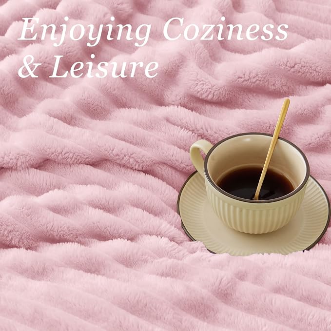 BEDELITE Ribbed Twin Blanket for Couch & Bed, Cherry Blossom, 60"x80" | Ultra-Soft Plush Fleece, Cozy, Warm Yet Lightweight, Ribbed Texture, Home Decor, Machine Washable, Giftable, All-Season Use