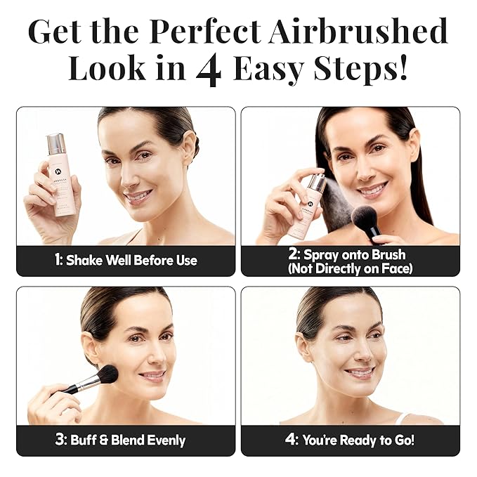 Jerome Alexander MagicMinerals AirBrush Foundation – 2 Piece Set with Airbrush Foundation and Kabuki Brush - Spray Makeup with Anti-aging Ingredients for Smooth Radiant Skin - Medium