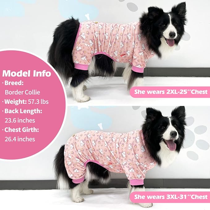 KYEESE Velvet Dog Pajamas for Medium Large Dogs Soft Onesie, Unicorn Pink | 4-Way Stretch, Lightweight & Breathable, Reduces Shedding, Gentle on Sensitive Skin, Recovery Support, Easy Potty Breaks