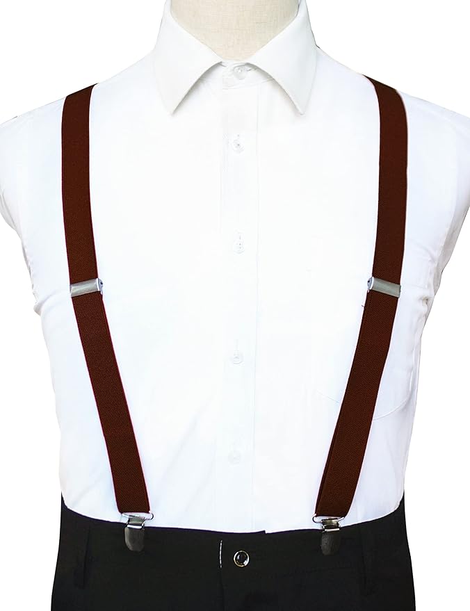 JEMYGINS Solid Color Mens Suspender with 3 Strong Clips Adjustable Braces