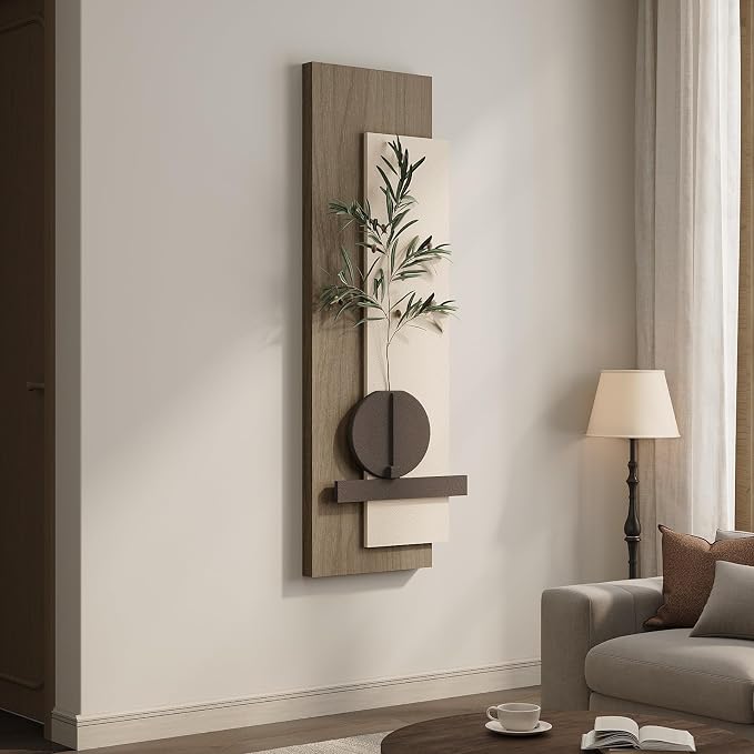 Modern Neutral 3D Textured Long Narrow Vertical Wall Art for Living Room | Long narrow wall art, Faux olive branches, Layered panels, Neutral tones wall art for living room bedroom entryway decor