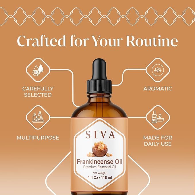 Siva Frankincense Essential Oil 4 Fl Oz – for Diffuser, Skin & Hair Care – Ideal for Massage & DIY Blends - with Dropper
