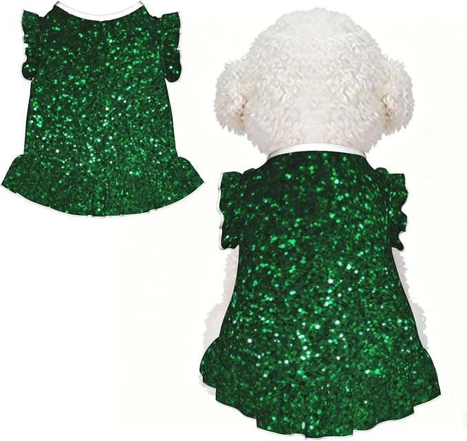 Cute Dog Dress for Small Dogs Girl,Sleeveless Cat Dresses Soft Breathable Dog Clothes Summer Puppy Dress Green Sequin Sparkle Pet Skirt Dog Outfits Chihuahua Yorkies Dresses