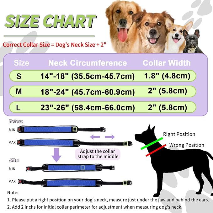 Martingale No Pull Dog Collar for Large Medium Dogs Training Walking, Heavy Duty Nylon Reflective Adjustable Anti Pull Slip Collar with Buckle S Blue