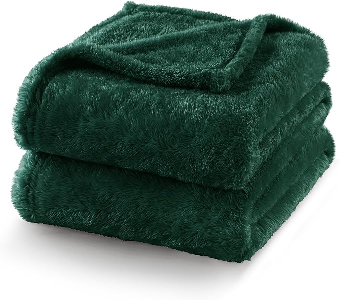 Exclusivo Mezcla Fuzzy Plush Fleece Bed Blanket Queen Size, Forest Green | 90x90 Inches, Super Soft and Cozy Bed Blanket, Fluffy Decorative Bedding for Livingroom, Bedroom, All Season