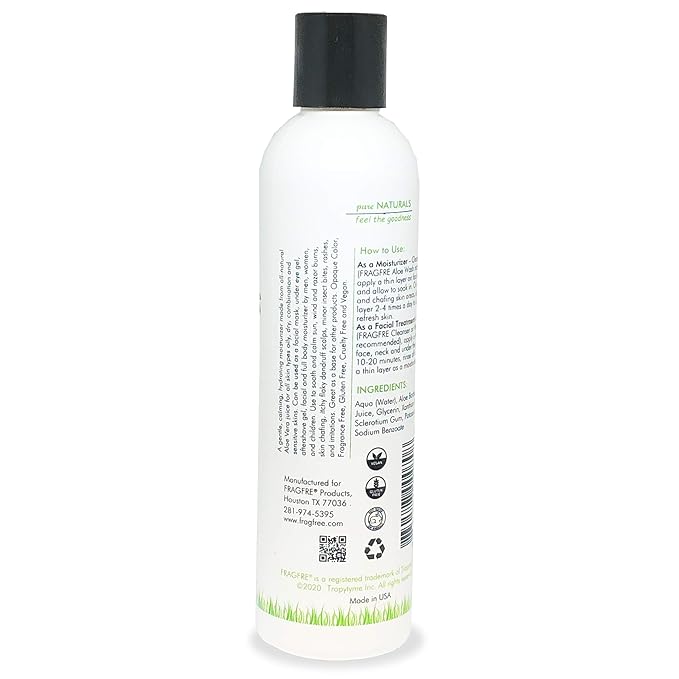 All-Natural Aloe Vera Gel 8 oz - No Synthetic Carbomer or Acrylate - 100% Natural Aloe Vera Soothing Gel - After Sun Exposure Skin Care - Fragrance Free Vegan Gluten Free