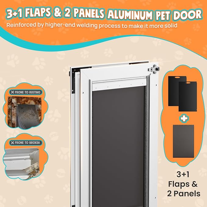 3-Flaps Aluminum XL Dog Door for Door, Pets Up to 220 lb