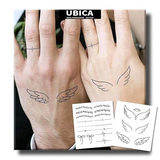 2 Sheets Long Lasting Angel Temporary Fake Tattoos For Women Hand Neck,Angel Wing Semi Permanent Tattoo For Adults Girl,Realistic, Waterproof and Non-Reflective,Minimalist Design