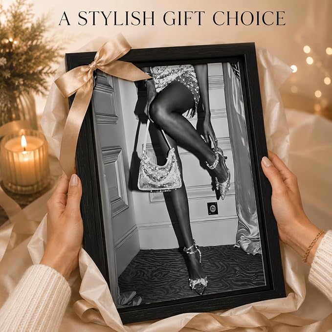 Framed Black and White Fashion Canvas Wall Art Luxury Feminist Picture Wall Decor Trendy Women High Heels Poster Print for Girl Dorm Bedroom Bar Cart Home Decoration 16x24in