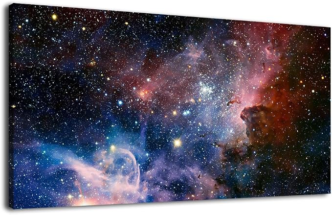 arteWOODS Canvas Wall Art Galaxy Nebula Starry Cosmic Painting Pictures Panoramic Canvas Arotwork Universe Stars Outer Space Wall Art for Home Office Decoration Framed Ready to Hang 24" x 48"