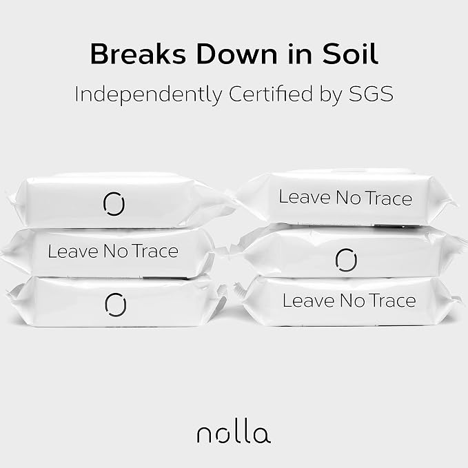 Nolla Flushable Wipes | 100% Plant-Based and Biodegradable - Soft, Unscented + Soothing Aloe and Vitamin E - For Adults and Kids 600 Count (10 Packs of 60)