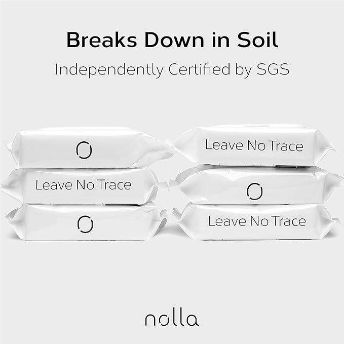 Nolla Flushable Wipes - 100% Plant-Based and Biodegradable - Soft, Unscented + Soothing Aloe and Vitamin E - For Adults and Kids 180 Count (3 Packs of 60)