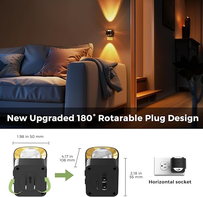 L LOHAS LED Night Light Projector, Night Lights Plug into Wall 3CCT 2 Pack | 2000K/3000K/5000K Adjustable Color Temperature Nightlight, Rotating Nightlight with Light Sensor for Hallway, Bathroom