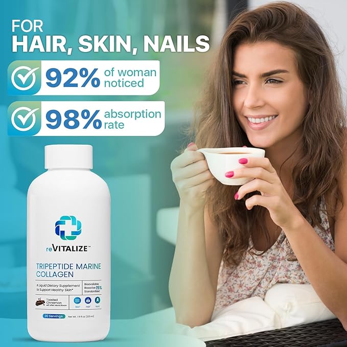 Liquid Collagen for Women and Men - 1000mg Hydrolyzed Peptides with 15% Tripeptides | Fast-Absorbing Anti-Aging Formula for Skin Renewal, Hair Growth and Joint Support | 30-Day Supply Cinnamon Flavor