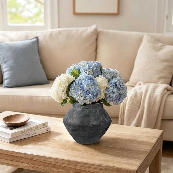 Briful Rustic Ceramic Vase 6'' Decorative Charcoal Farmhouse Table Vase | Weathered Dark Clay Vintage Urn Pottery for Shelf Decor, Entryway Console, Coffee Table Centerpiece, Faux Floral, Modern Room