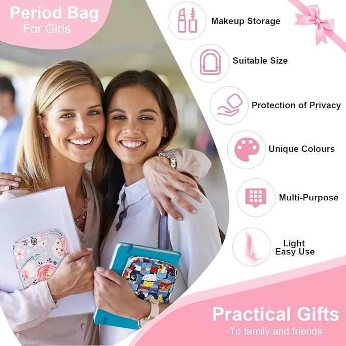 Period Bag Pouch Soft Cloth Sanitary Napkin Storage Bag Portable Menstrual Pad Pouches Tampon Holder for Purse First Period Kit for Girls 9-12 (Black Striped Dog)