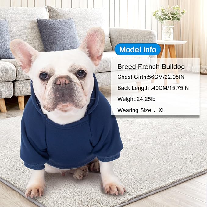 2 Pack Dog Hoodie Warm Hood Dog Sweater Cold Weather Small Dogs Sweatshirt Comfort Pet Clothes for Small Medium Dogs with Pockets (Navy+Blue, M (Back: 11.4",Chest: 16.9", 5.8-8.8 lbs))