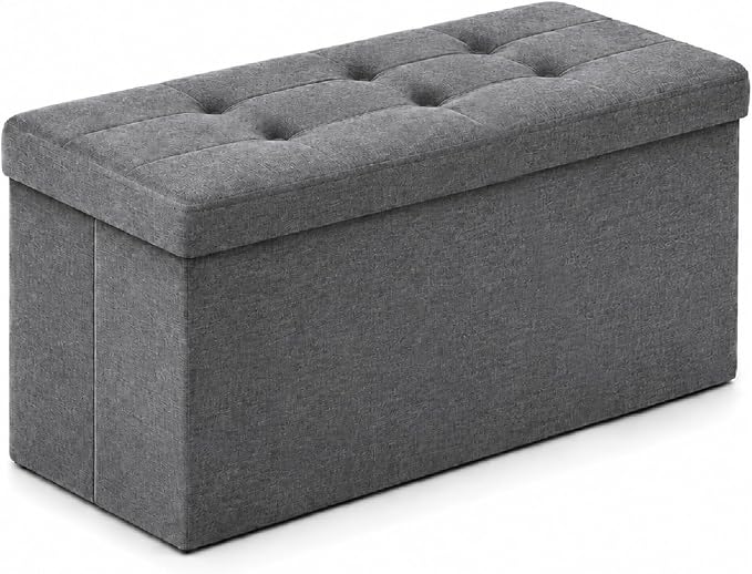ALASDO 30 Inch Folding Storage Ottoman Bench with Hidden Storage, PU Leather Ottoman Foot Rest Stool, End of Bed Bench for Bedroom, Living Room, Entryway and Closet, Grey