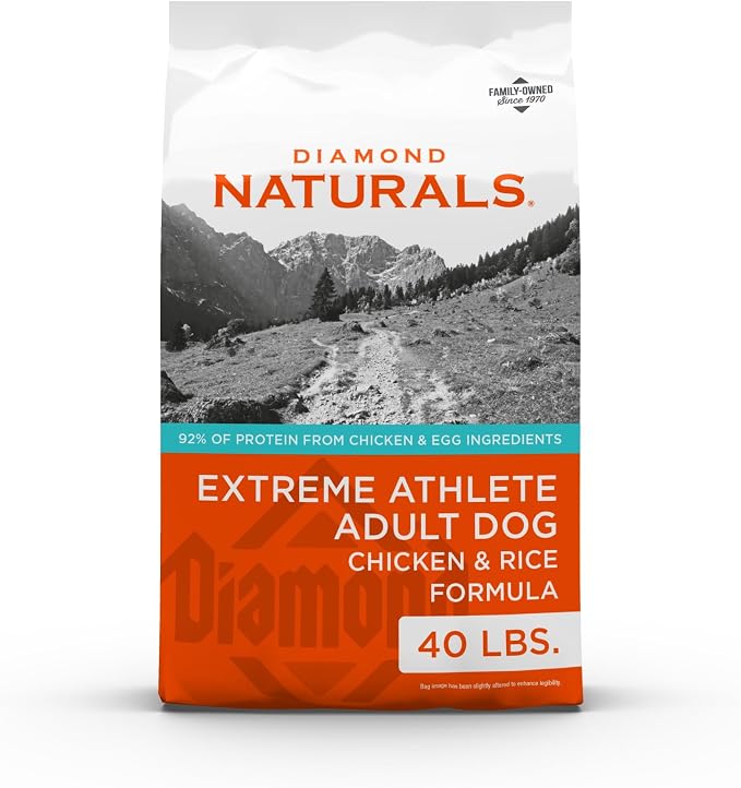 Diamond Naturals Extreme Athlete Adult Dry Dog Food, Chicken & Rice, 40lb | High Protein | For Highly Active Dogs | Glucosamine to Help Support Joints & Mobility | Guaranteed Probiotics