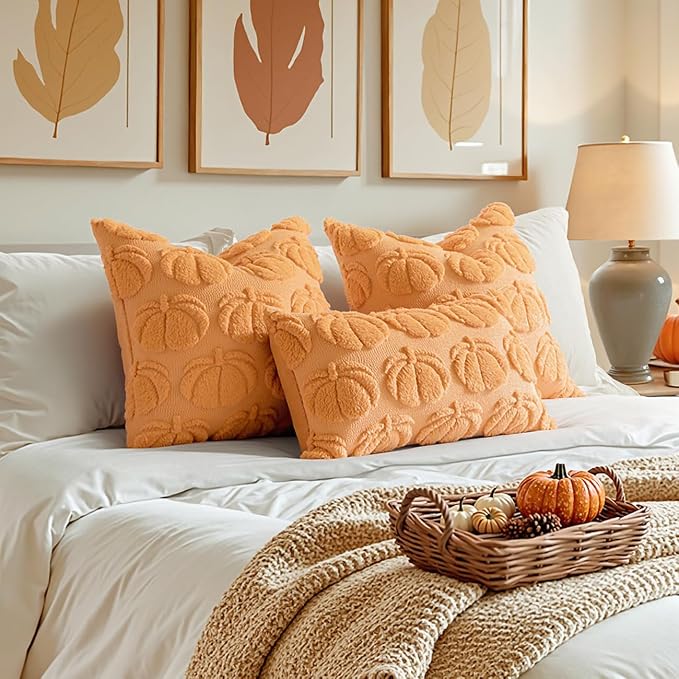MIULEE Fall Pillow Covers Pumpkin Fall Decor 18x18 Pumpkin | Set of 2 Fall Decorations for Home, Plush Faux Fur Farmhouse Accent Pillowcases, Porch Sofa Couch Cushion Bed Livingroom