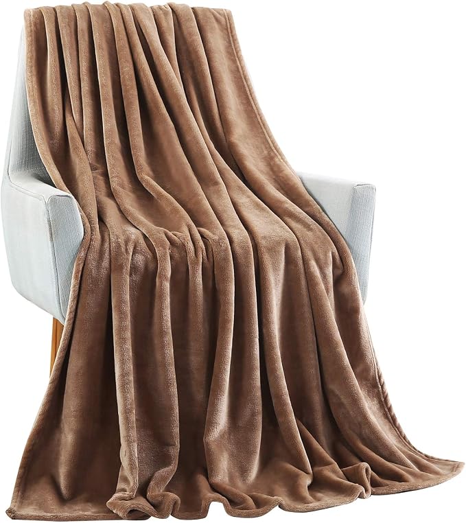 TASTHROW Large Flannel Fleece Throw Blanket, 50×70 Inch | Cozy Lightweight Thick Blanket - All Seasons Suitable for Women, Men and Kids (Light Coffee)