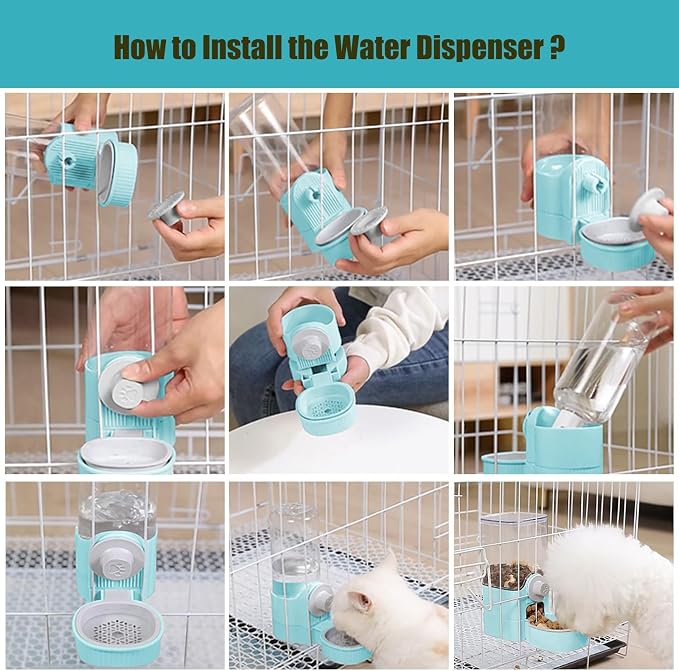 GPY Automatic Hanging Gravity Pet Feeder and Water Dispenser Set | Automatic Rabbit Bunny Feeder and Guinea Pig Water Bottle Water Dispenser for Dogs Cats Pets Animals Large Capacity (Blue)