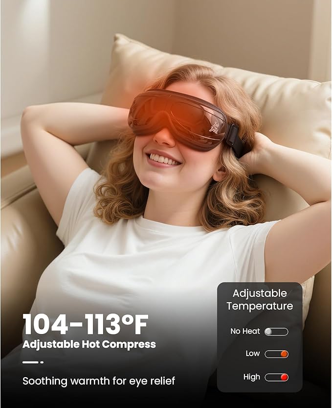 BOB AND BRAD Heated Eye Massager with Remote Control - EyeOasis 2 Plus for Migraines & Dry Eye Relief - Electric Eye Mask with Compression & Music - FSA Eligible Christmas Gifts for Women Men Mom Dad