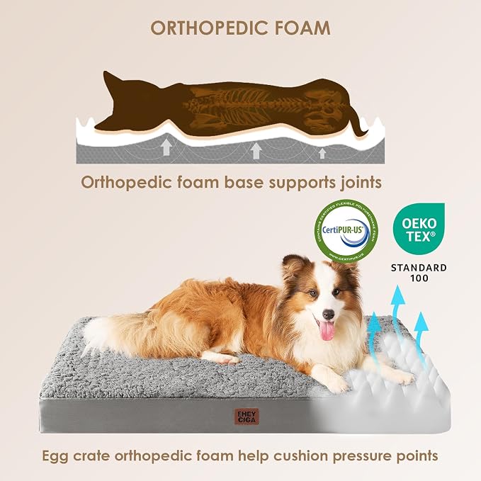 EHEYCIGA Orthopedic Dog Bed Large with Removable Washable Cover, 35x23 | Egg Crate Foam Support, Durable Oxford fabric, Non-Slip Bottom, Machine Washable, Soft Waterproof Plush Pet Bed Mat For Crate