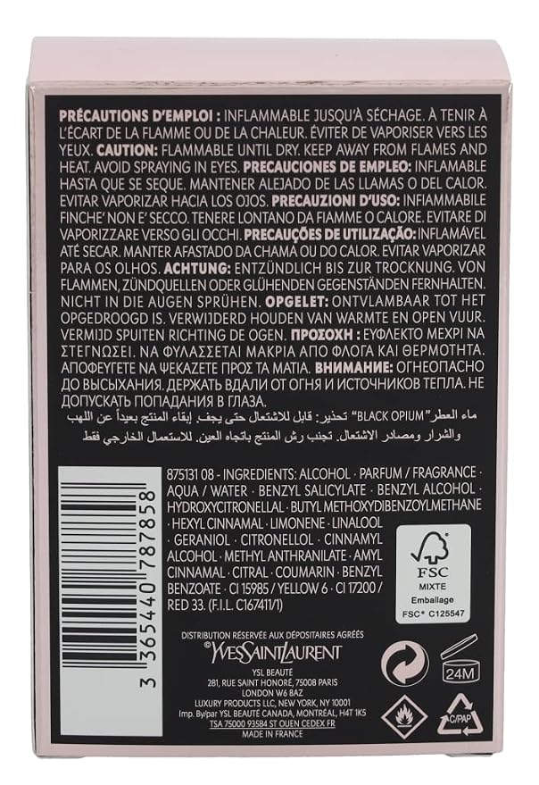 Yves Saint Laurent Black Opium Eau De Parfum Spray for Women, 1 Ounce