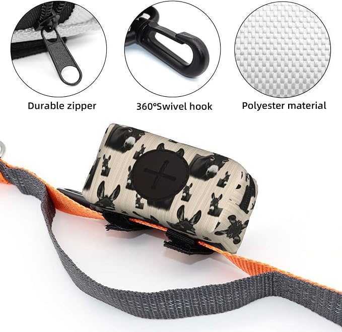 Dog Poop Bag Holder for Leashes Pouches for Pet Waste Bags and Walking Accessories (Funny Black Donkey Art)