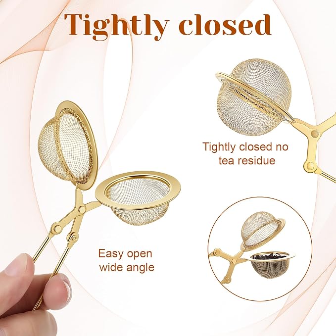 20 Pcs Gold Stainless Steel Loose Tea Infuser With Handle Fine Mesh Loose Leaf Tea Strainer Steeper Filter, Reusable And Dishwasher Safe