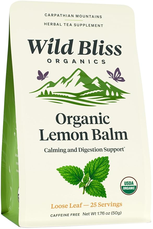 Organic Lemon Balm Tea - Caffeine Free Loose Leaf Herbal Tea - Pharmacopoeia Potency - 25 Servings