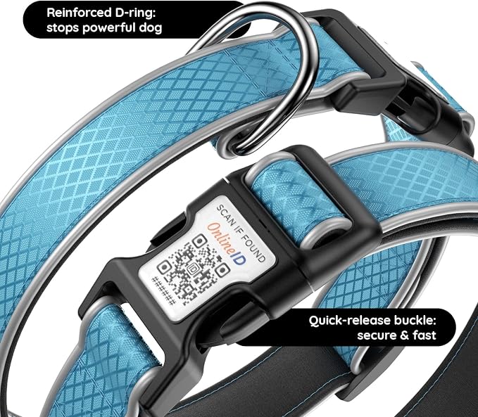 Reflective Dog Collar for Small Dogs,Personalized Dog Collar with Online Profile, Soft Neoprene Padded,Anti-Lose Function with QR Code Tag System,Blue S